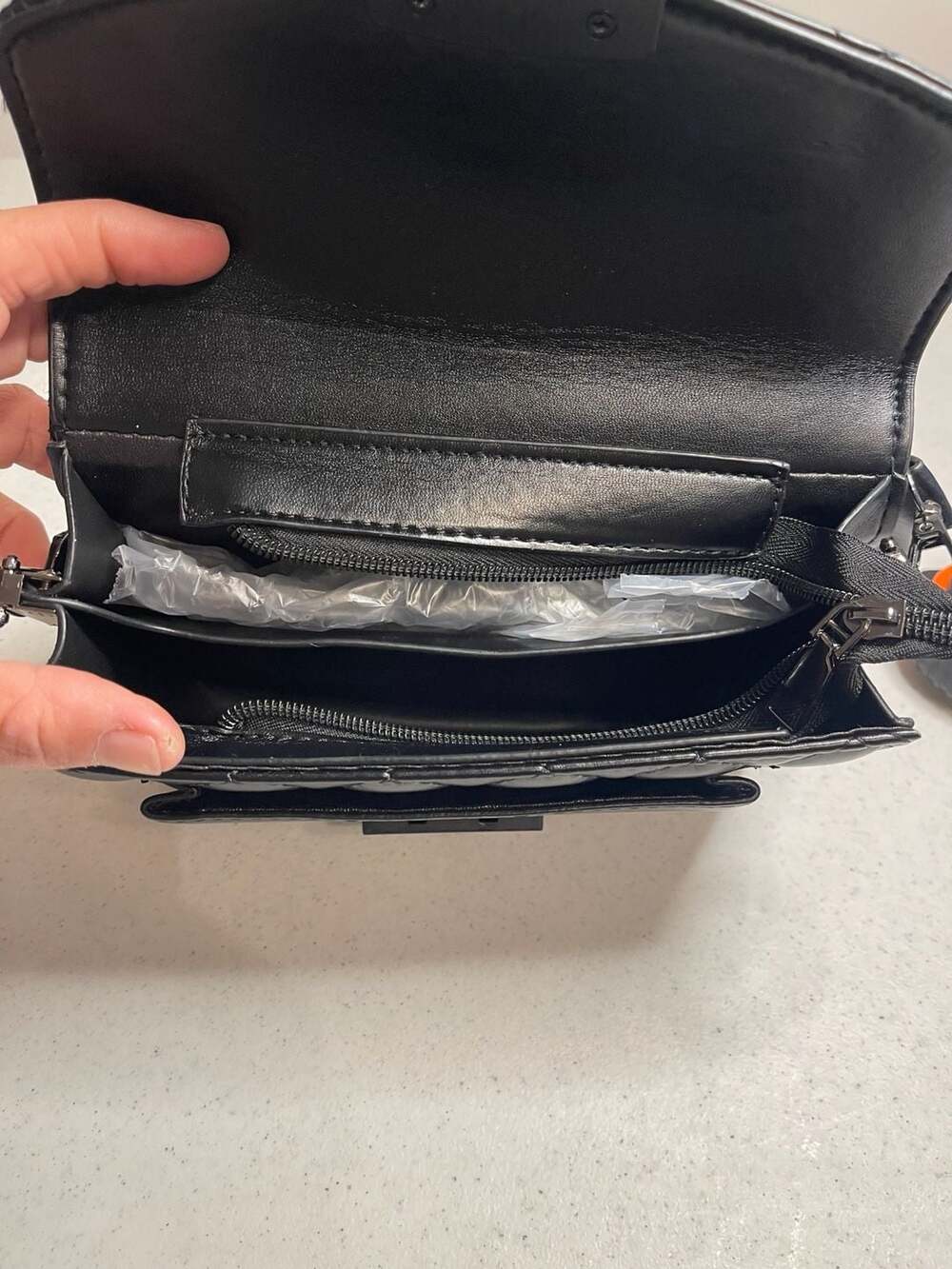 NEW - Black Quilted Faux Leather Crossbody Bag w Patterned Wide Strap - Picture 7 of 7